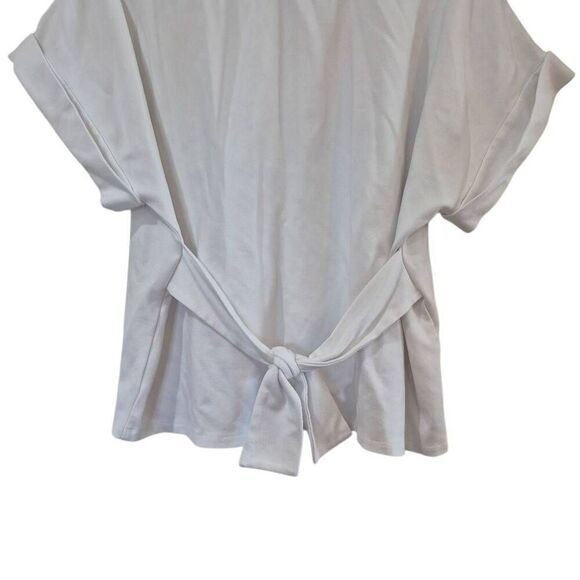 Express Women's White Rayon/Nylon/Spandex Cuffed Short Sleeve T-shirt with Sash - Picture 6 of 10